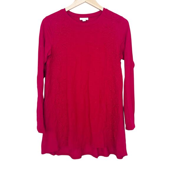 J. Jill Red Embroidered Long Sleeve Shirt Sz S - Picture 1 of 4